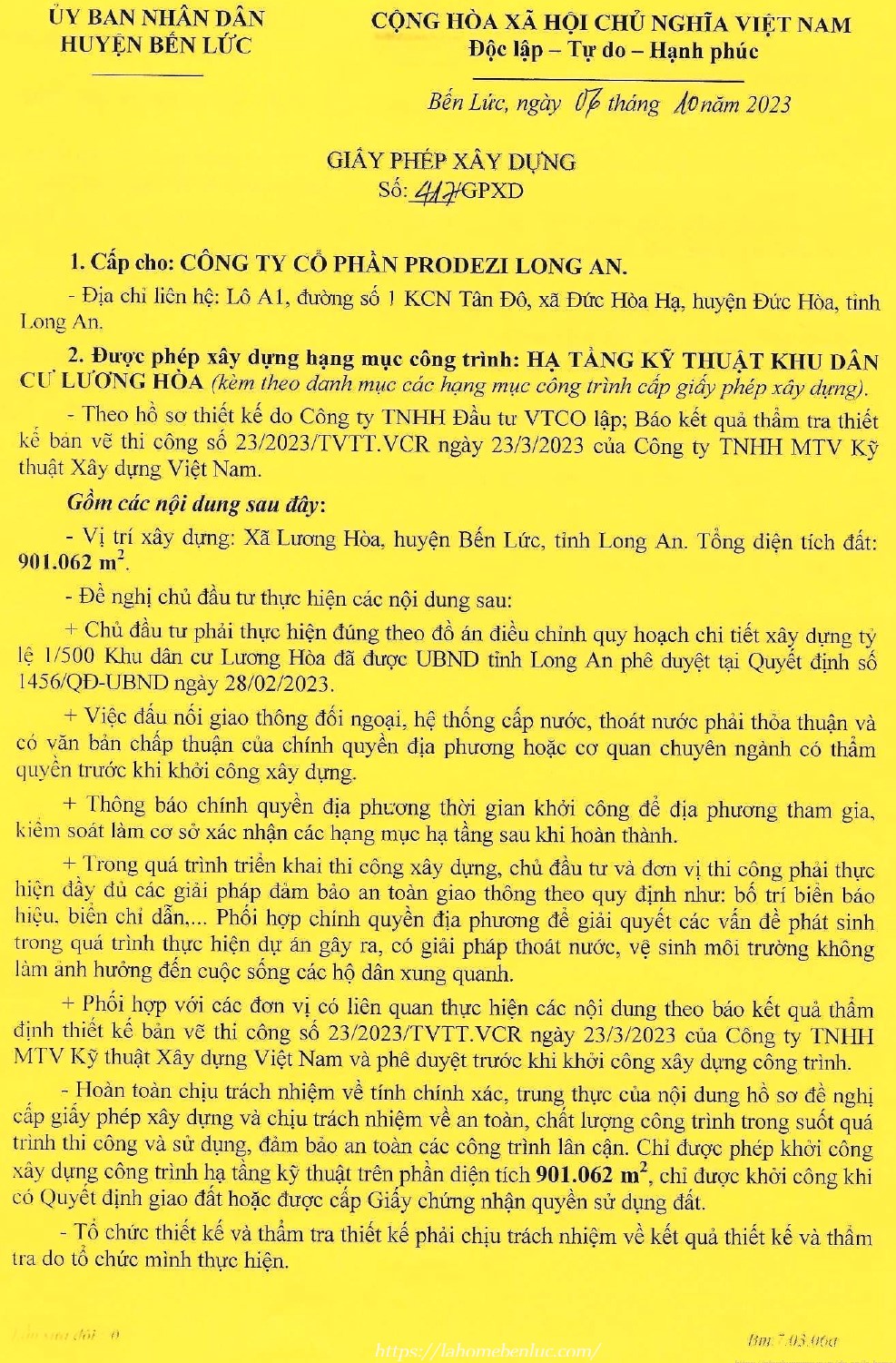 Giấy Phép Xây Dựng Dự Án LA Home Bến Lức Long An